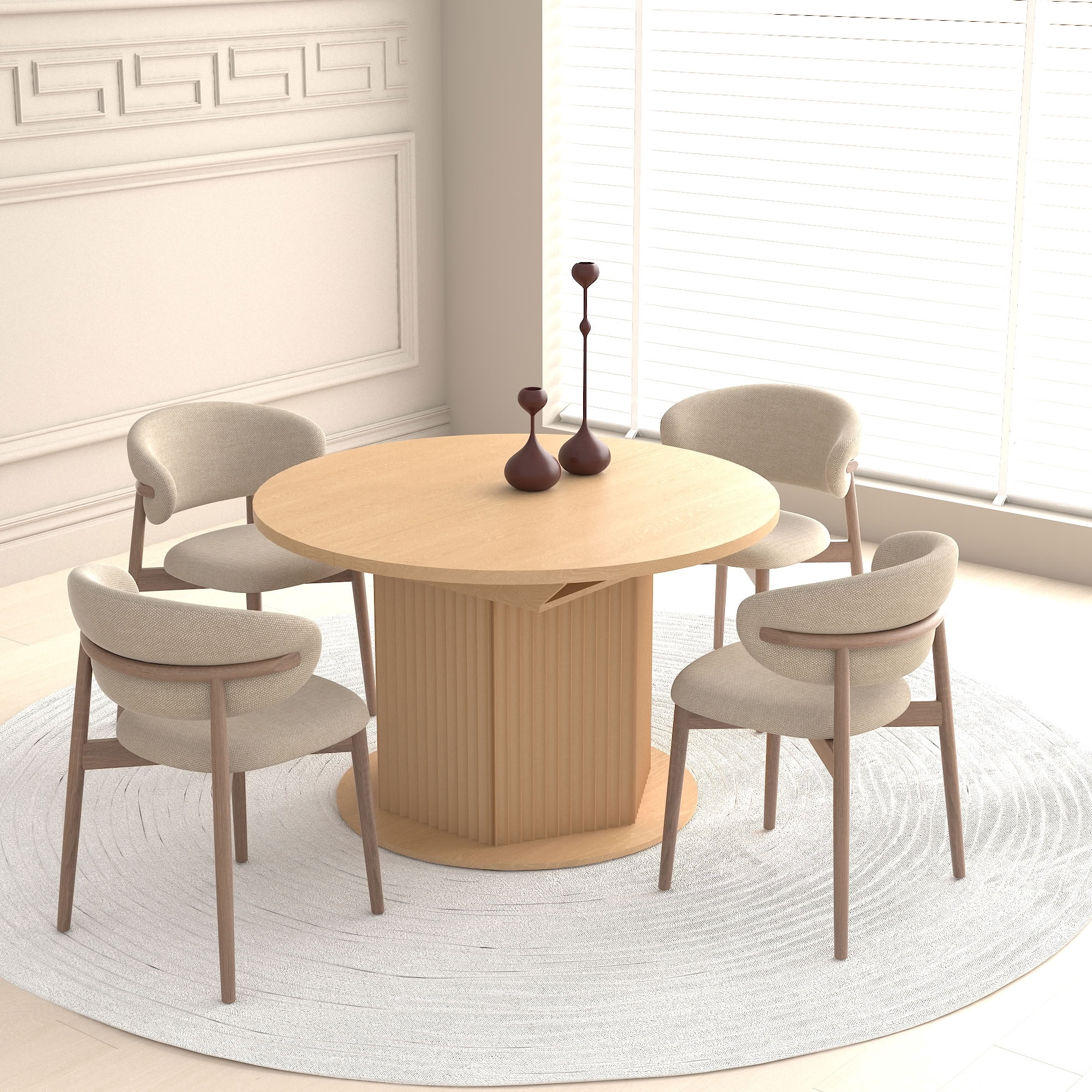 MAYEERTY Expandable Round Dining Table for 4 to 6 Adults, Extendable Kitchen Dinner Table with Removable Leaf, for Home Dining Room, Family Party, Apartment Furniture