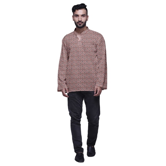 Atasi Printed Chinese Collar Casual Kurta Ethnic Shirt Mens Short Kurta Tunic