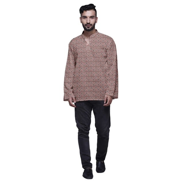 Atasi Kurta Décontractée Imprimée à Col Chinois Chemise Ethnique Kurta Courte pour Homme Tunique