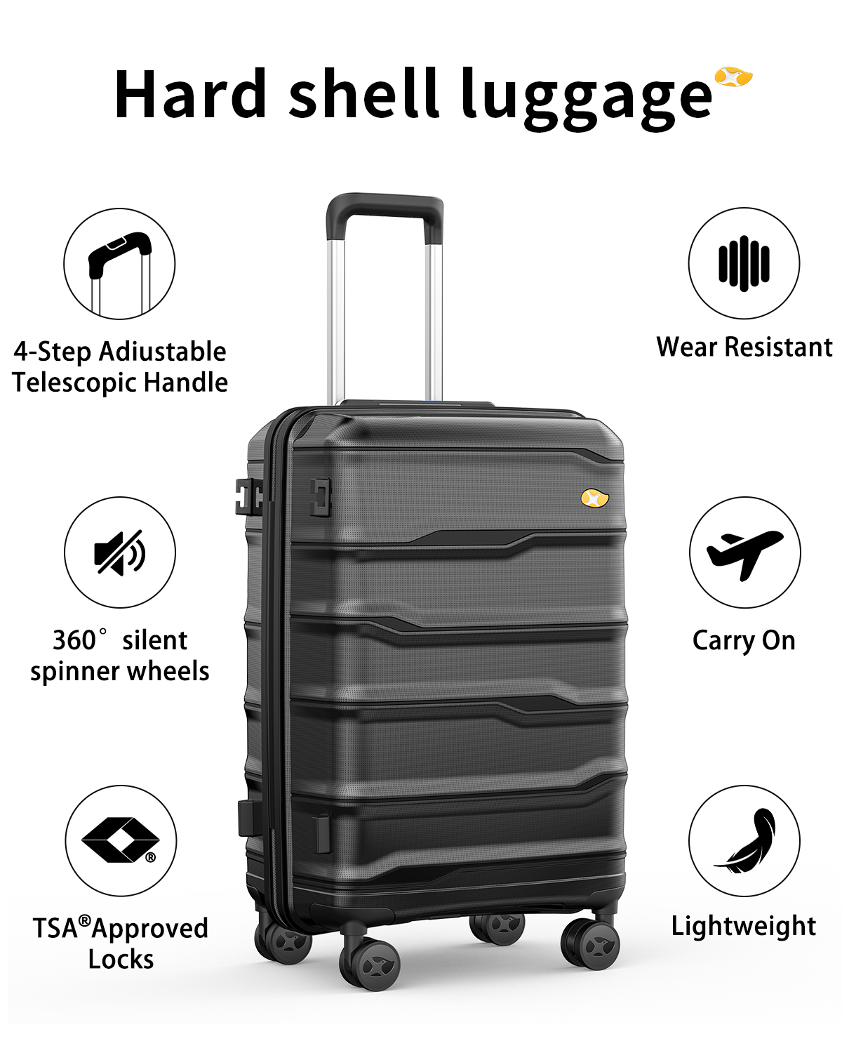 MGOB Carry On Luggage 22x14x9” Airline Approved, Hard Shell Suitcase with Spinner Wheels, PP Lightweight Luggages with TSA Lock, Carry On Suitcase 20 Inch