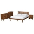 thumbnail image 2 of Baxton Studio Nura Mid-Century Modern Walnut Brown Finished Wood and Rattan King Size 4-Piece Bedroom Set, 2 of 13