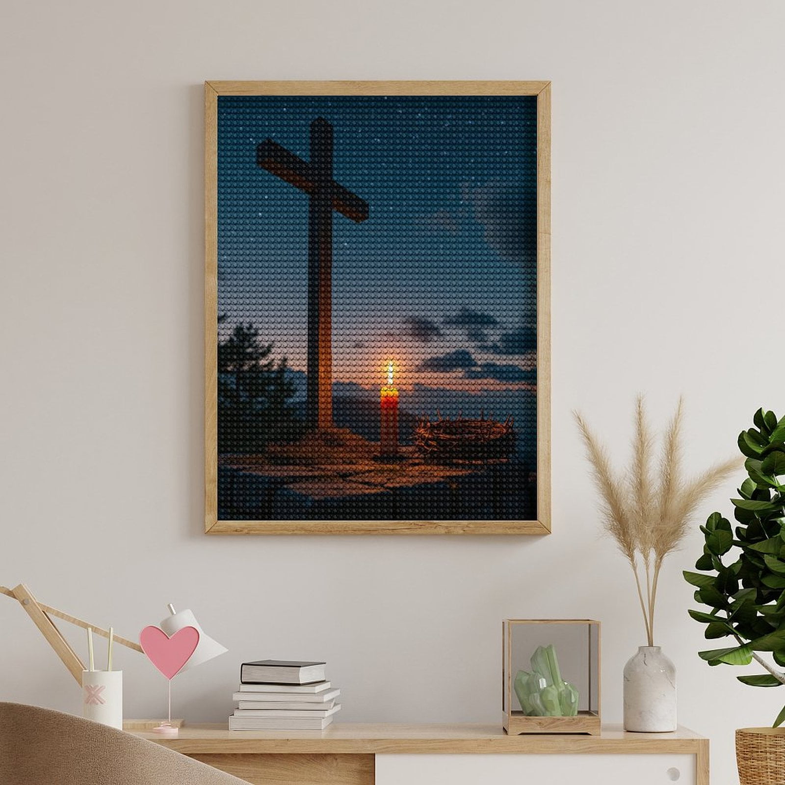 Diamond Art Kits for Adults, Candle Cross Night Sky Crown 5D Diamond Painting Kits for Adults Beginners, DIY Full Drill Diamond Painting, Gem Art and Crafts 12x16