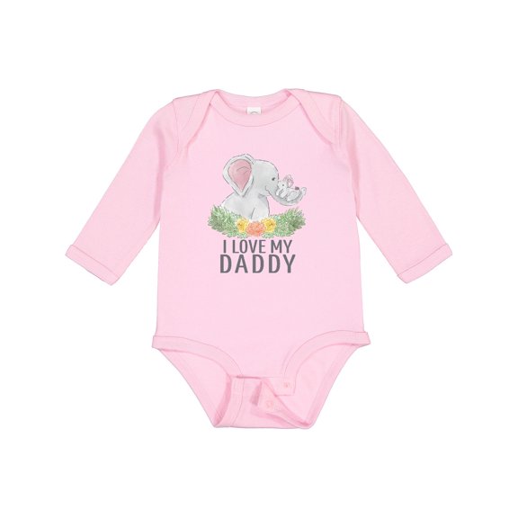 Inktastic I Love My Daddy Cute Elephants and Spring Flowers Boys or Girls Long Sleeve Baby Bodysuit