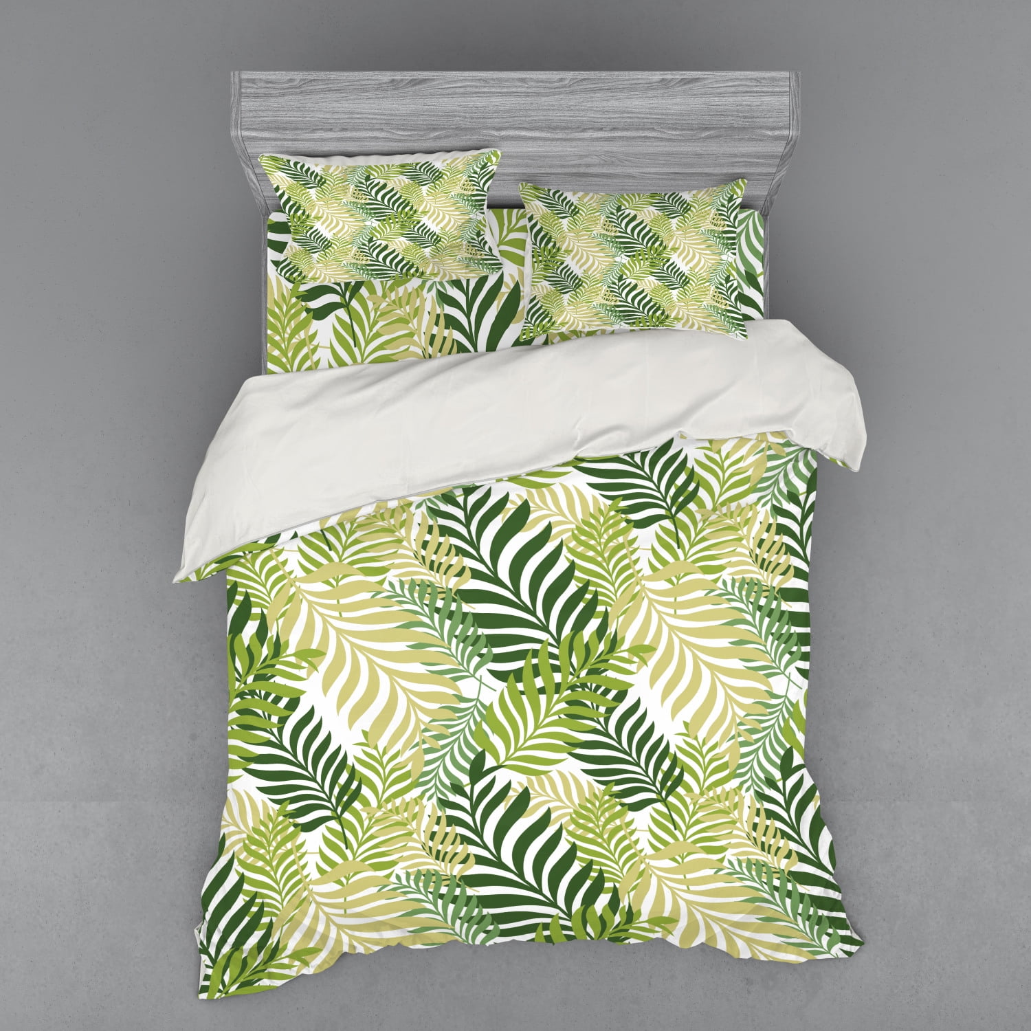 Leaf Duvet Cover Set, Tropic Exotic Palm Tree Leaves Natural Botanical
