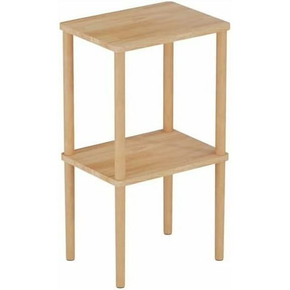 Solid Wood Side Table, 2-Tier Small End Table with Storage Shelf, Tall Nightstand Bedside Table for Bedroom, Living Room, Kids Room & Small Spaces. No-Tool Assembly.
