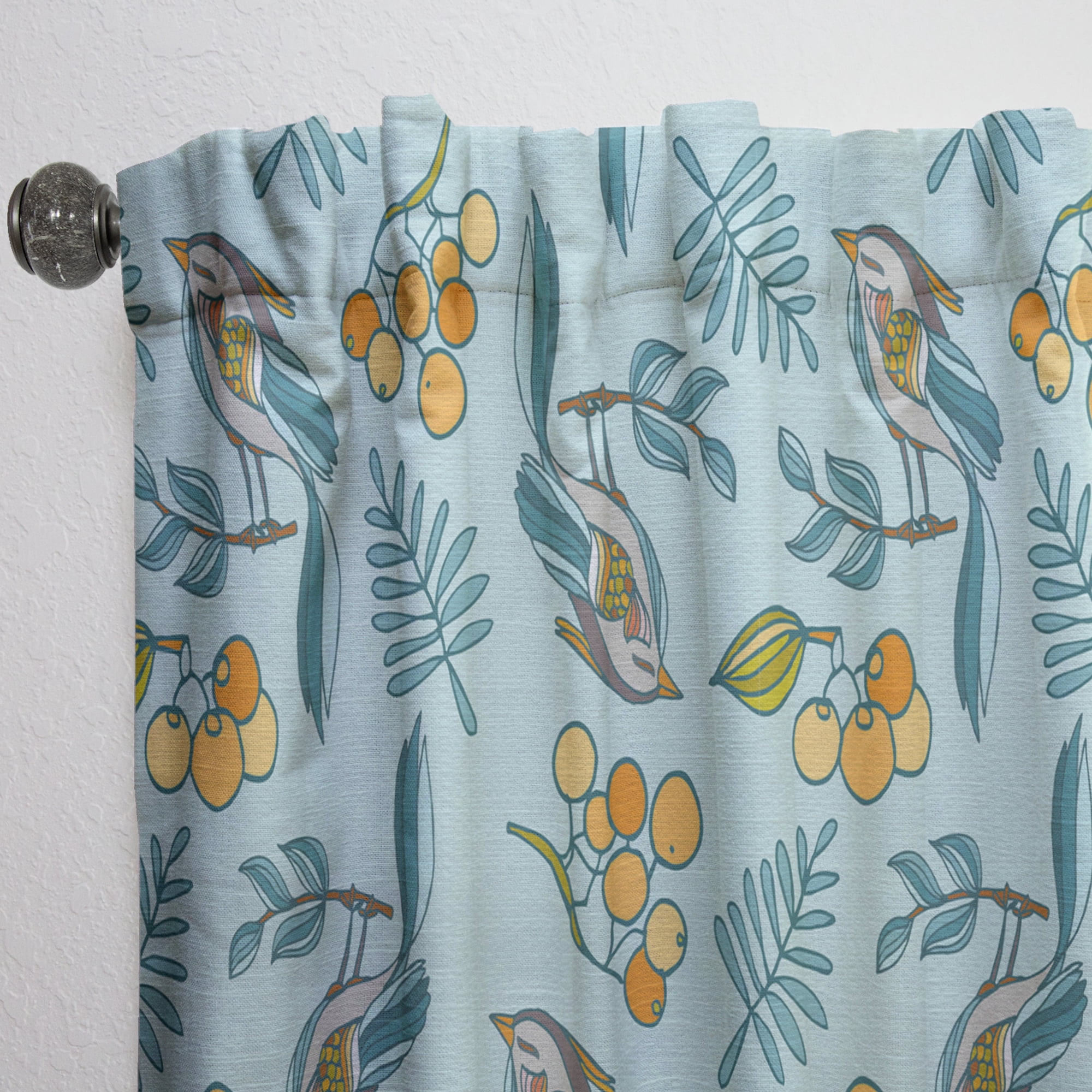 Designart 'Decorative With Berries and Birds' Modern Curtain Panel