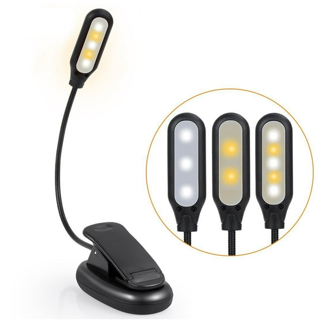 Luz de libro recargable 5 LED Luz de lectura con clip Lámpara USB de temperatura de 3 colores Xemadio CJWUS-4399