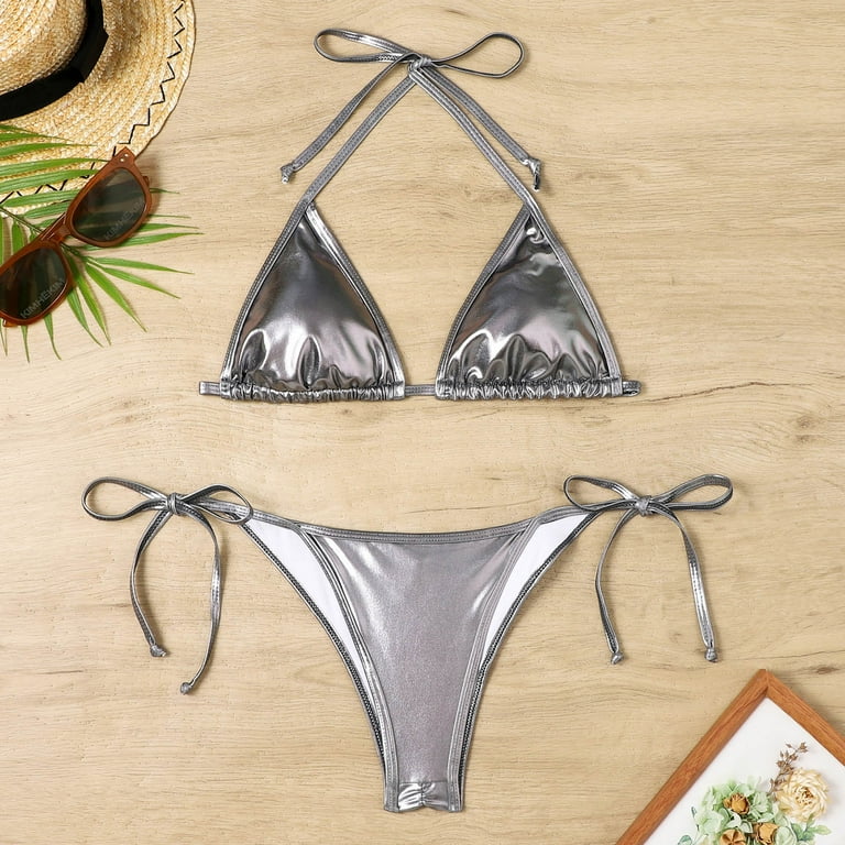 Woman's Removable Padding Triangle Swimsuit Top Crinkle Waves