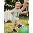 thumbnail image 4 of BemeyourBBs Baby Boys First Birthday Outfits One Years Old Birthday Clothes Waffle Knit Number Embroidery Striped Short Sleeve TShirt Tops and Shorts Set, 4 of 9