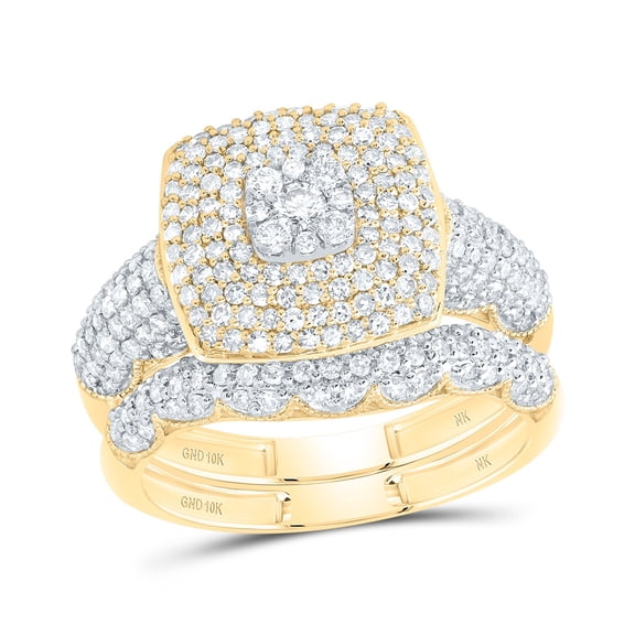 10kt Yellow Gold 1 1/5 Cttw Diamond Fashion Cushion Wedding Engagement Anniversary Bridal Set, Women Size: 5-9