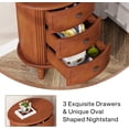 thumbnail image 7 of Finmind 3-Drawer Nightstand, Fully Assembled Oval Bedside Table with Storage, Walnut, 7 of 7