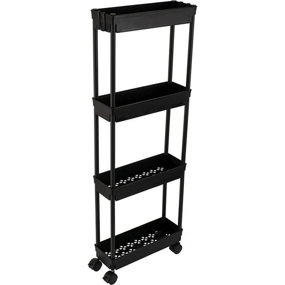 4 Tier Slim Storage Cart,Rolling Storage Cart,Narrow Shelf,Bathroom Rack,Mobile Shelving Unit Organizer for Kitchen, Bathroom, Laundry Room, Black