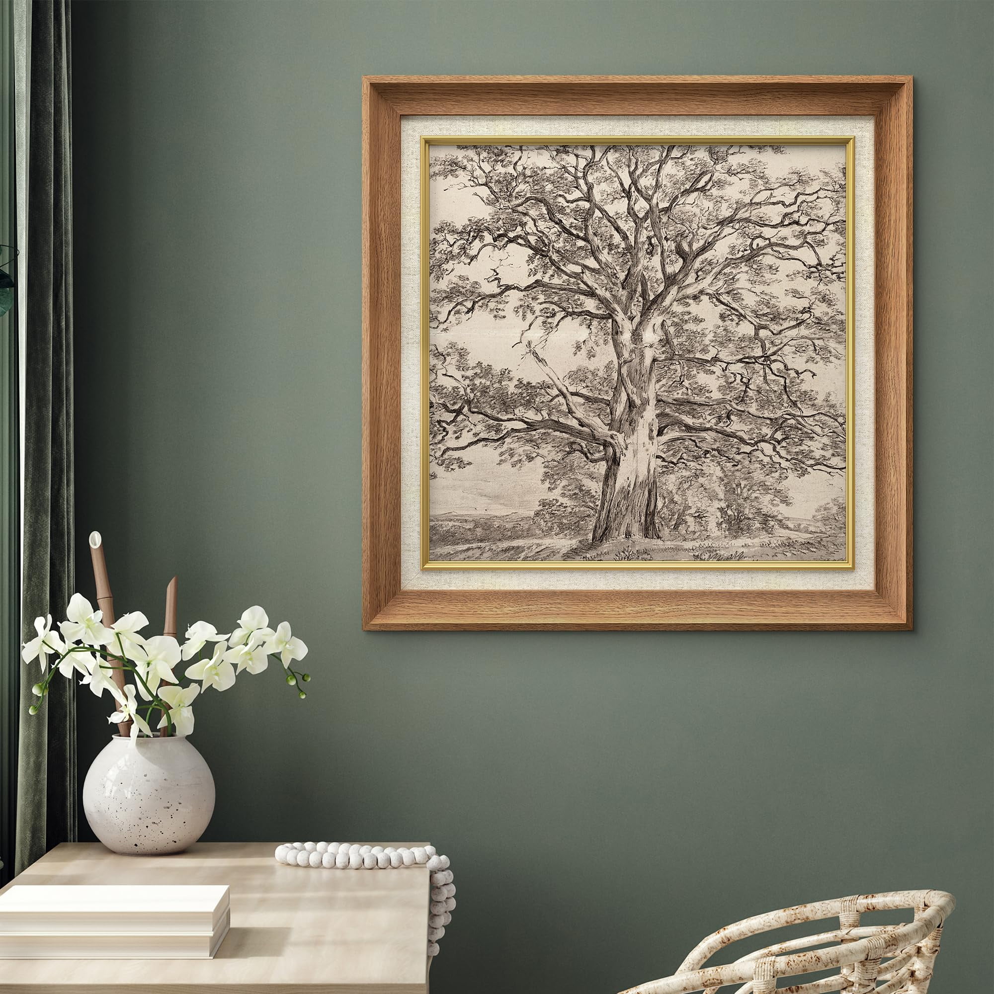 IDEA4WALL Premium Frame Wall Art Forest Tree Sketches Sepia