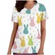 thumbnail image 1 of Tops Cortos para las Mujeres Pascua Impresa Casual V-Cuello Camiseta de Manga Corta con Bolsillo, Estilo de Traje Protector de Poliéster Suave, 1 of 8