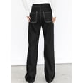 thumbnail image 3 of ROAD MARKINGS High Waist Wide Leg Jeans, Black Denim with Contrast Stitching, Utility Style (US, Alpha, Small, Regular, Regular, Black), 3 of 5