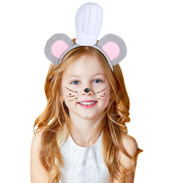 Diadema con orejas de ratón y gorro de chef para adultos, ideal para fiestas de disfraces de Halloween, cosplay y como accesorio divertido para fotomatón.