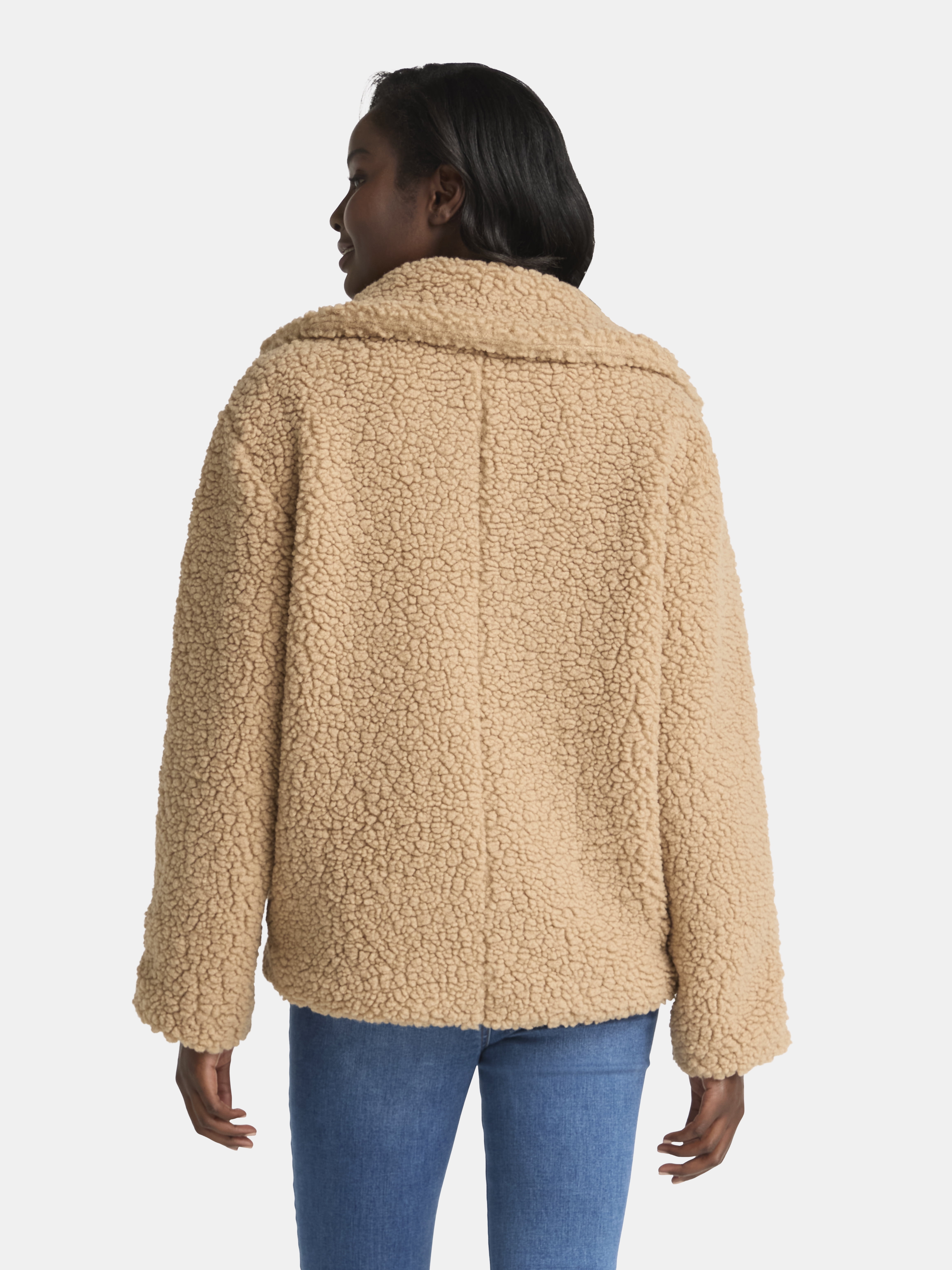 Time and Tru Women's and Women's Plus Teddy Double Breasted Jacket, Sizes XS-3X