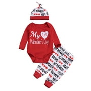 Newborn Baby Girl Outfits Love Sleeve Letter Print Romper Bodysuit Love Pants Valentine's Day Clothing Set