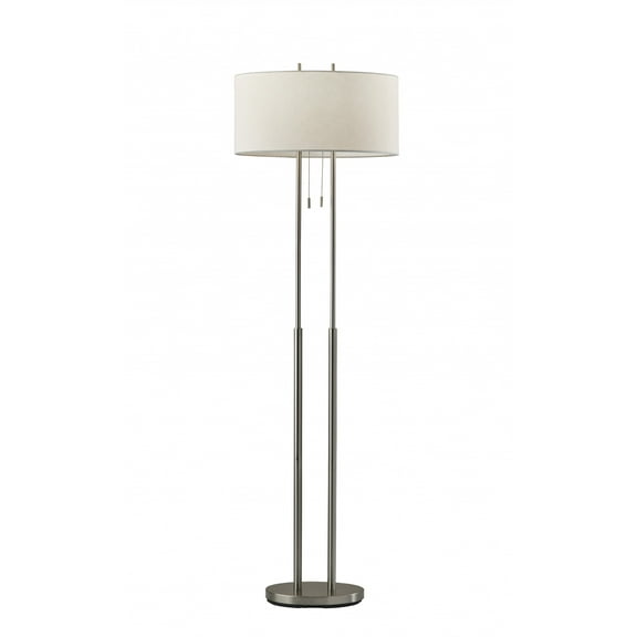 Dual Pole Floor Lamp in Brushed Steel Metal