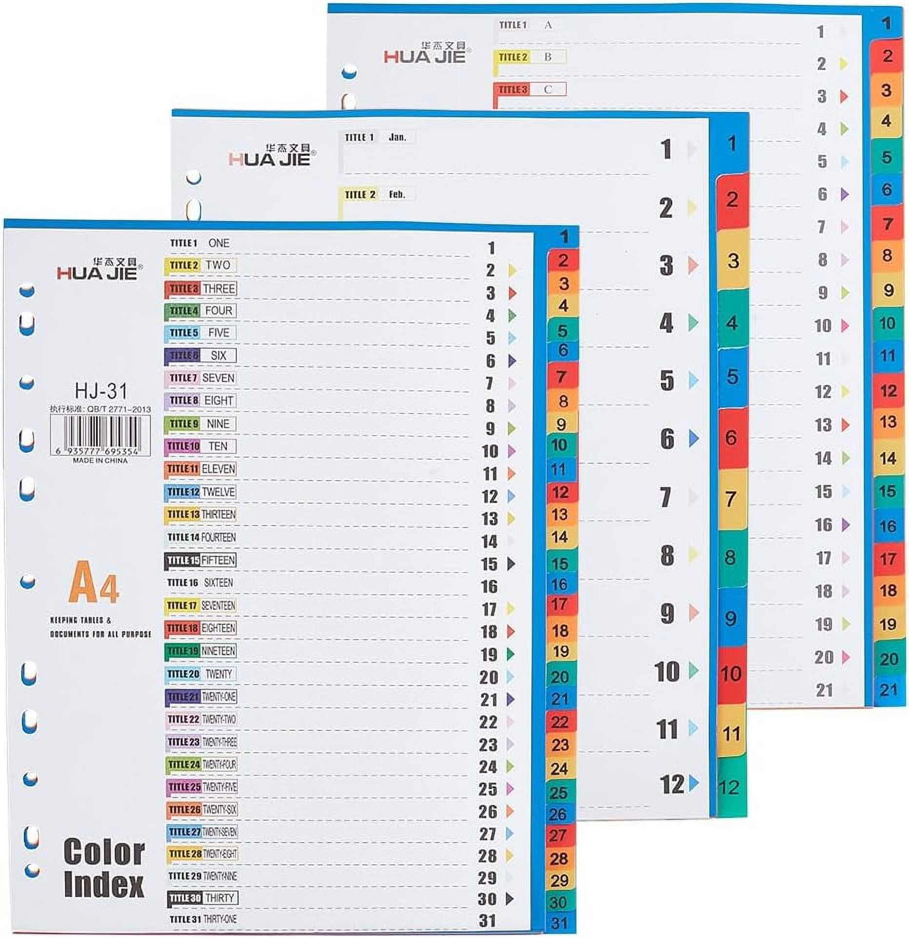 JAM PAPER Plastic Index Dividers - 5-Tab, Multi-Color, 9.75x11.5 Inch (2 Packs, 10 Total)