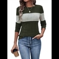 thumbnail image 3 of Suéteres de Punto A Rayas de Larga con Cuello Redondo, Ajustados y A para Mujer. Verde XXL, 3 of 8