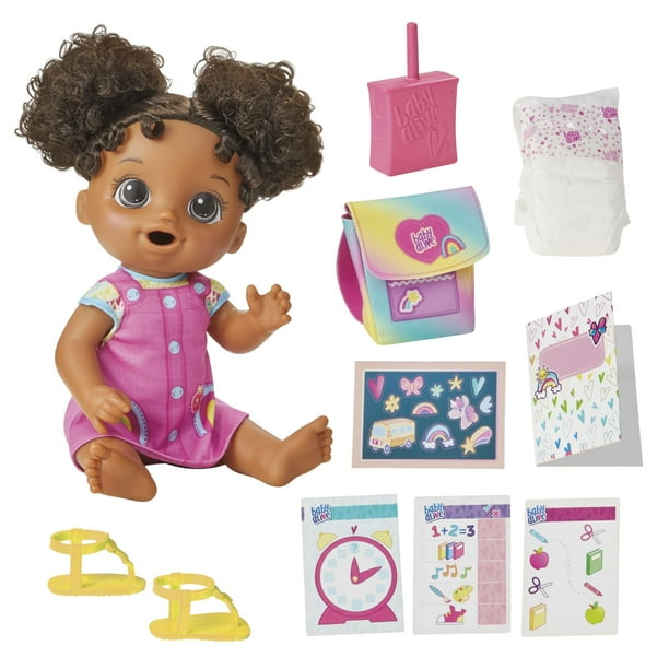 Baby Alive Time for School Juego de muñecas para bebé, 12 pulgadas, juguetes de regreso a la escuela para niñas y niños, cabello negro, regalos preescolares para niños, a partir de 3 años (exclusivo d