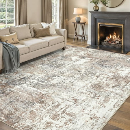 UERMEI 10 x12 Large Area Rugs for Living Room Washable Non Slip Indoor Rug for Bedroom Home Decor Carpets Modern Abstract Printed Carpet Brown