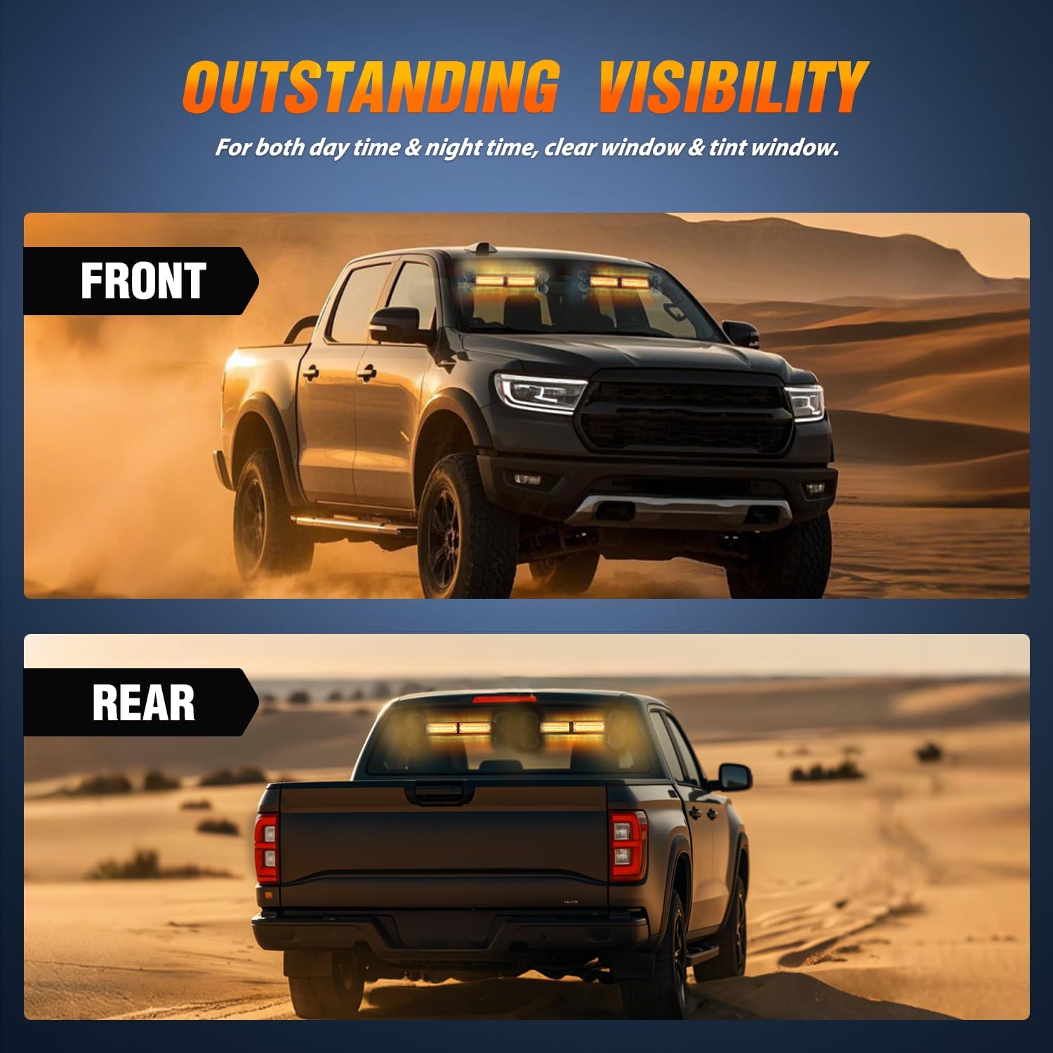 Nilight 40LED Amber Emergency Strobe Advisor Light Bar with Suction Cups Dash Safety Warning Hazard Flashing Lights Interior Front/Rear Windshield for Trucks Construction Vehicles