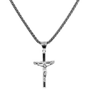 Crucifix Cross Diamond-cut Necklace for Men & Women White Gold - 20"