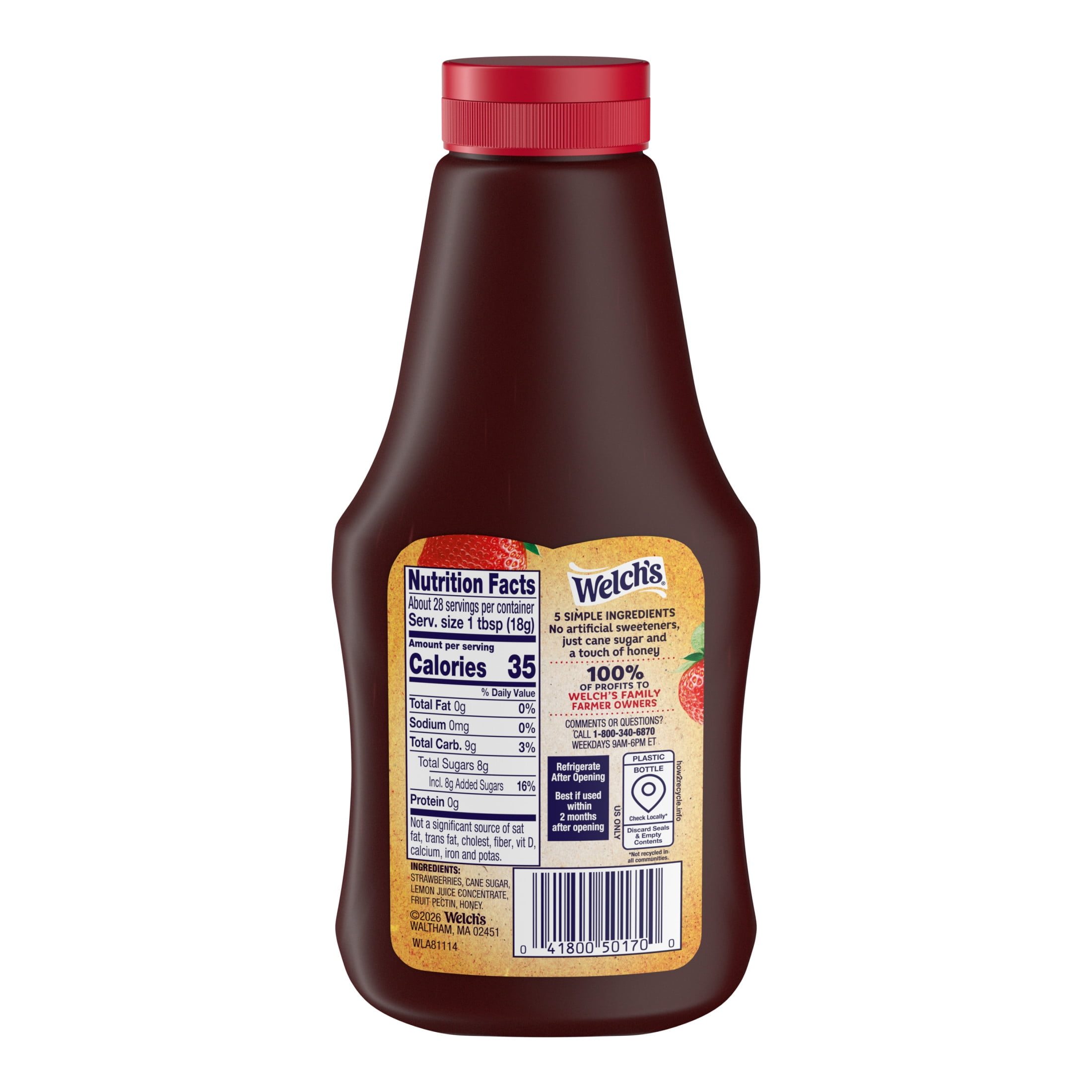 Welch's Simply Natural Strawberry Spread, 18 oz Squeeze Bottle