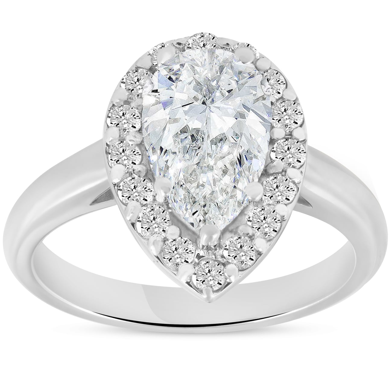 G/SI 1.85 ct Pear Shape Diamond Halo Engagement Ring 14k White Gold