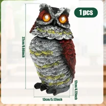 ​Solar Owl Decoy – Realistic Rotating Head & Glowing Eyes, Bird & Pest Deterrent For Garden, Yard, Or Patio (1/2PCS, Weatherproof Resin, 8.66” Tall)​