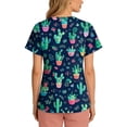 thumbnail image 4 of Kixjoy Plus Size Scrubs for Women Short Sleeve V Neck Animal Printed Nurse Scrubs Stretch Casual Lightweight Tops Medical Womens Uniform Tops with Pockets, Dark Green L, 4 of 6