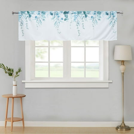 YISURE Short Cafe Curtains for Kitchen, Rod Pocket Green Eucalyptus Leaves Printed Fabric Window Drapes, 60"x18"
