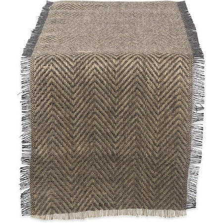 

Jute Burlap Collection Kitchen Tabletop Table Runner 14x108 Chevron Gray