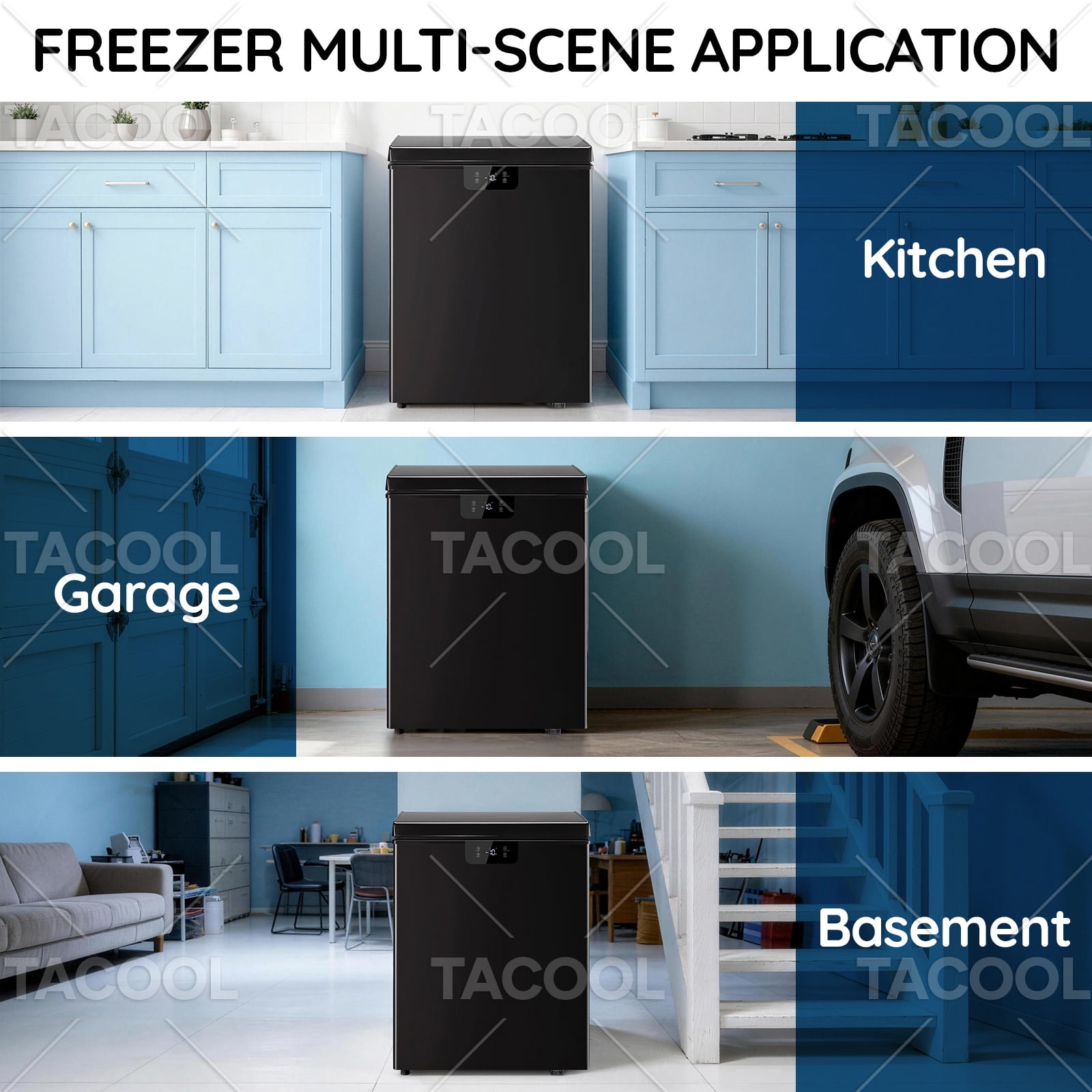 4.4 CU FT Mini Chest Freezer with 2 Removable Baskets Small Deep Freezer with LED Temperature Control For Office, Black