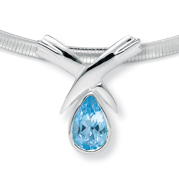 6.50 TCW Pear Cut Blue Genuine Topaz Sterling Silver Slide Pendant and Omega-Link Necklace 16" by PalmBeach Jewelry