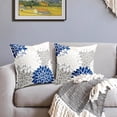 thumbnail image 5 of Navy Blue White Pillow Covers 16x16 Inch Set of 2 Dahlia Floral Decorative Throw Pillows For Couch Geometry Flowers Modern Pillow Cases Home Decor For Sofa Couch Porch Patio Living Room Outdoor, 5 of 6