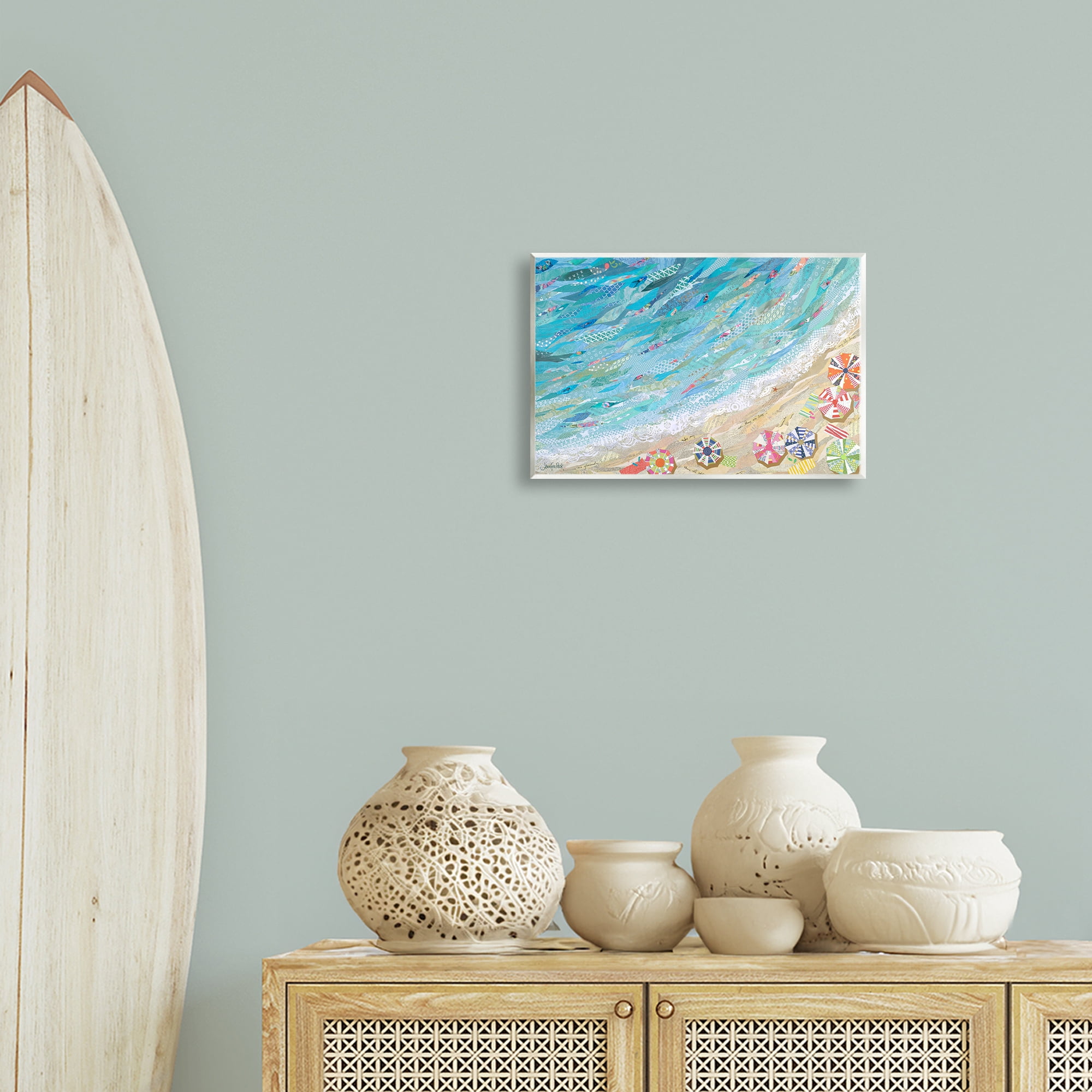 Stupell Industries Collaged Aerial Beach View Coastal Painting Unframed Art Print Wall Art, 15 x 10