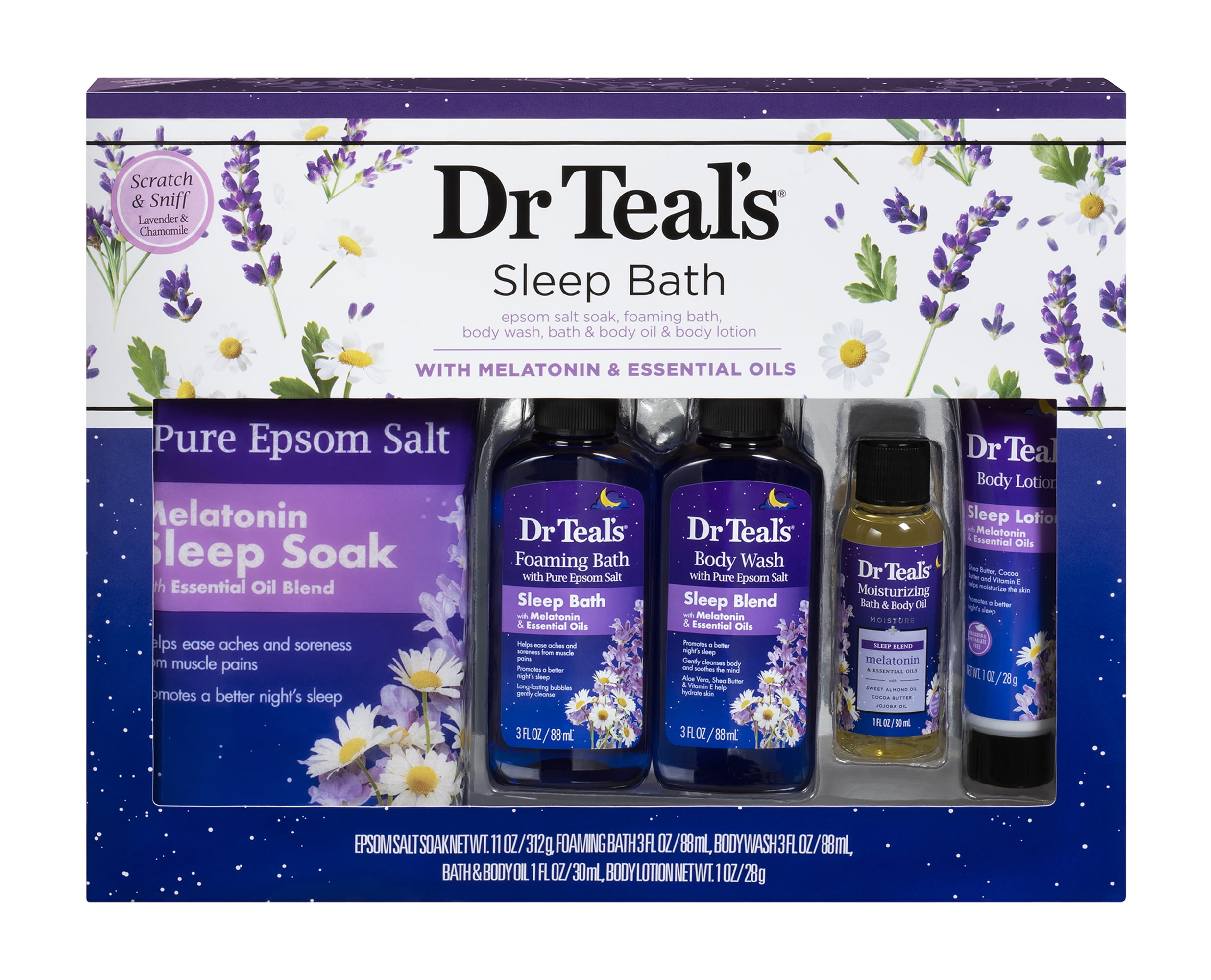 Dr Teals Sleep Bath Gift Set, Melatonin & Essential Oils, 5 Piece
