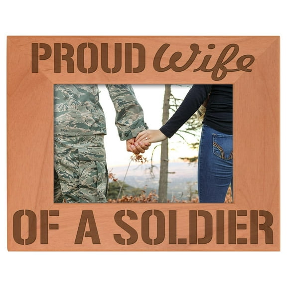 ThisWear Wife Husband Gift Proud Wife of a Soldier Natural Wood Engraved 4x6 Landscape Picture Frame Wood