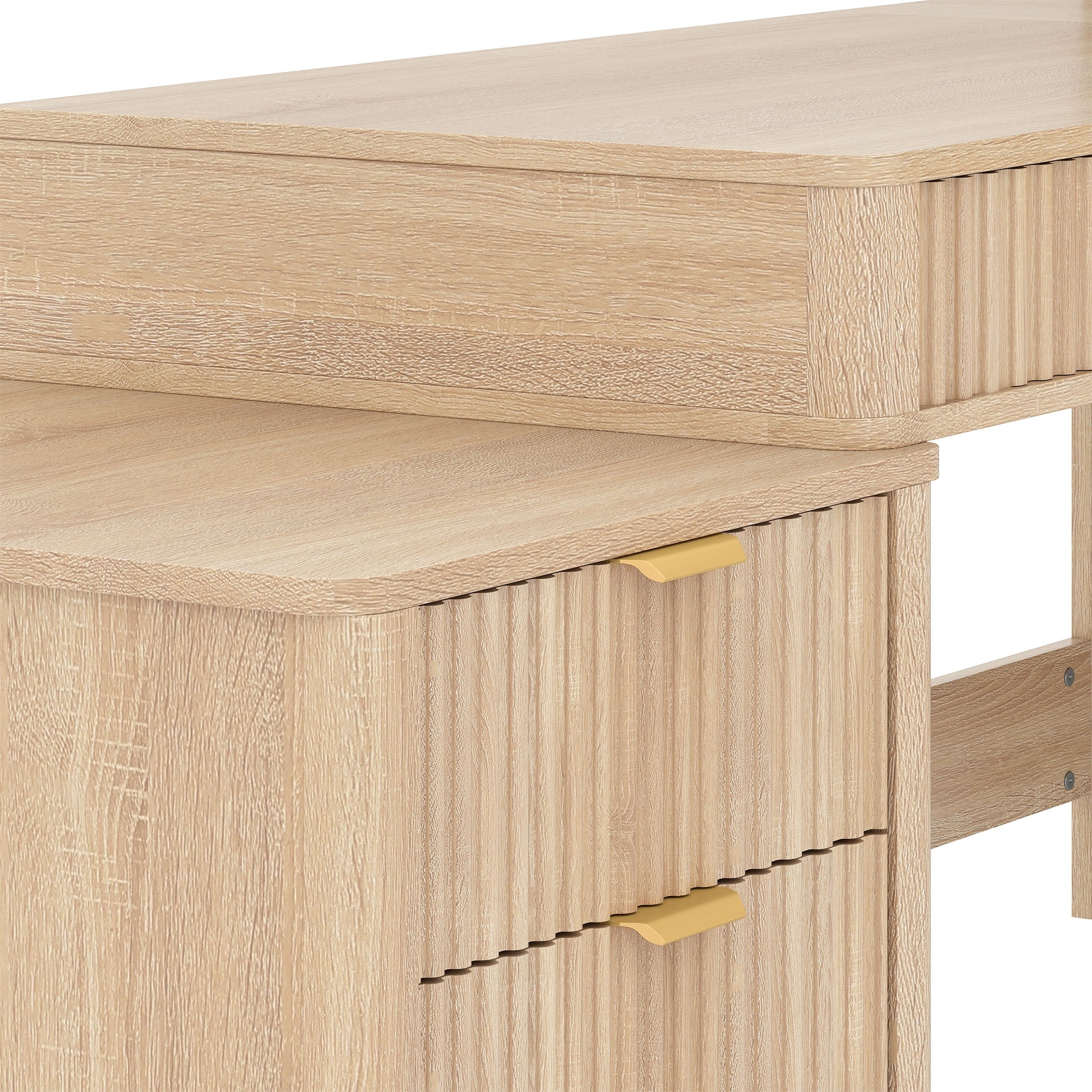 Craftian L Shape Desk with LED Light & Hutch,  Home Office Computer  Desk Executive Desk with Drawers
