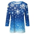 thumbnail image 3 of Christmas T Shirts for Women - Crewneck 3/4 Sleeve Christmas Snowflake Women Tops 00H Blue, 3 of 5