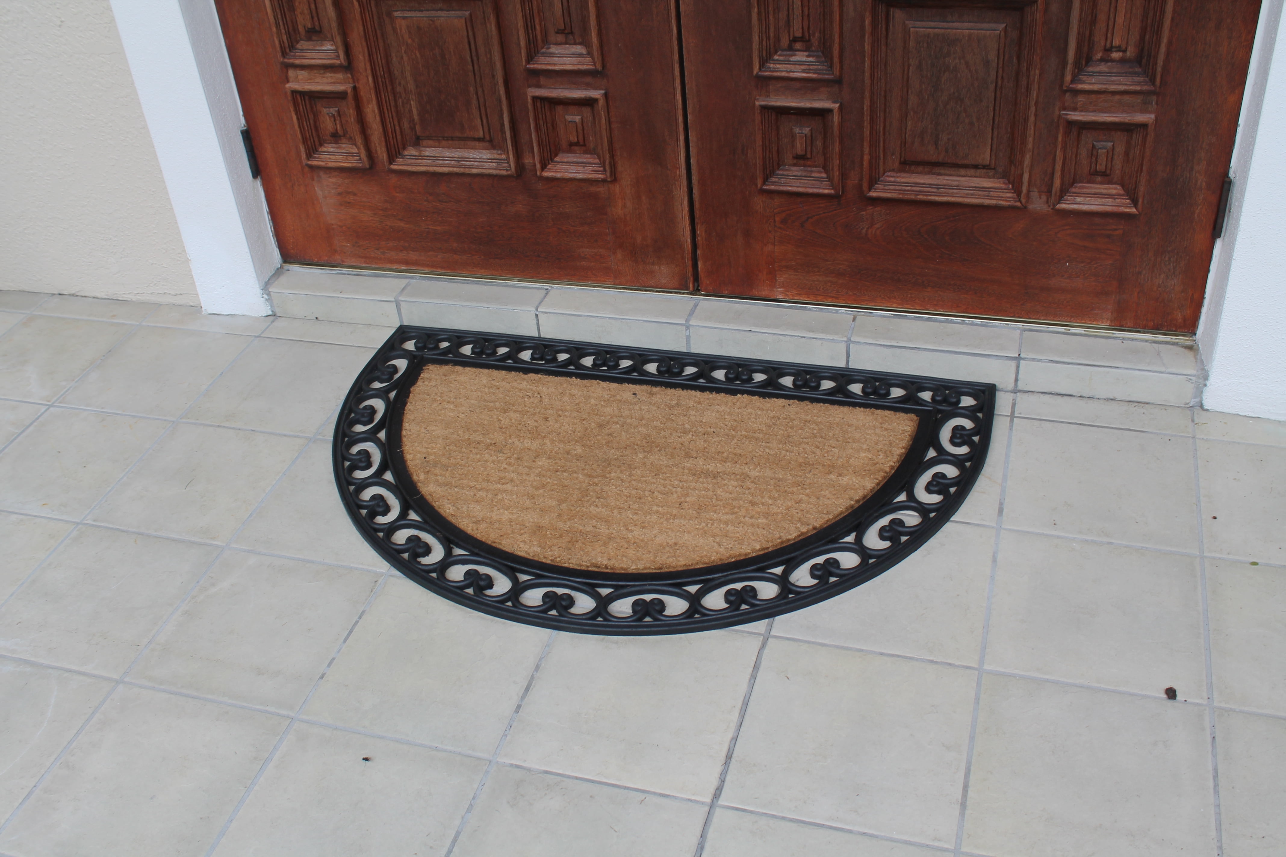 A1HC Half Round Rubber and Coir 30" x 48" Classic Black Double Doormat