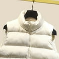 thumbnail image 7 of IROINNID Women's Puffer Vest Stand Collar Solid Color Sleeveless Warm Pocket Vest Coat Short Jacket Winter Stand-up Zipper Outerwear, White, 7 of 7