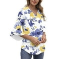 thumbnail image 4 of Women's Dressy Chiffon Blouse: Boho Floral Print 3/4 Petal Sleeve V-Neck Top - Business Casual Ruffled Office Shirt Spring Fall Workwear, 4 of 7