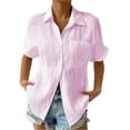 thumbnail image 2 of CAIVO Women'S Summer Blouse Solid Color Loose Plus Size Long Cotton Texture Dress Shirt Turndown Collar Tops Soft Back To School Dailywear, 2 of 4