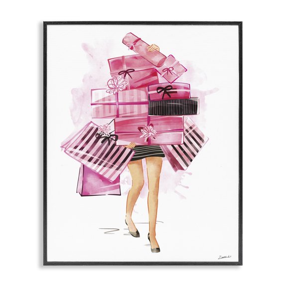 Stupell Industries Glam Glam Gift Stack Shopping Pose Black Framed Giclee Art, 11 x 14, by Ziwei Li