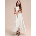 thumbnail image 2 of Drtj 2-14T Junior Flower Girl A-line Scoop Asymmetrical Satin Wedding Bridesmaid Cascading Ruffles Dress, 2 of 6
