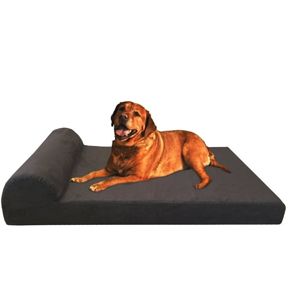 Dogbed4less Premium HeadRest Pillow Orthopedic Cool Memory Foam Dog Bed for Large Dogs, Waterproof Lining with Washable Suede Espresso Cover, XXL 55X37